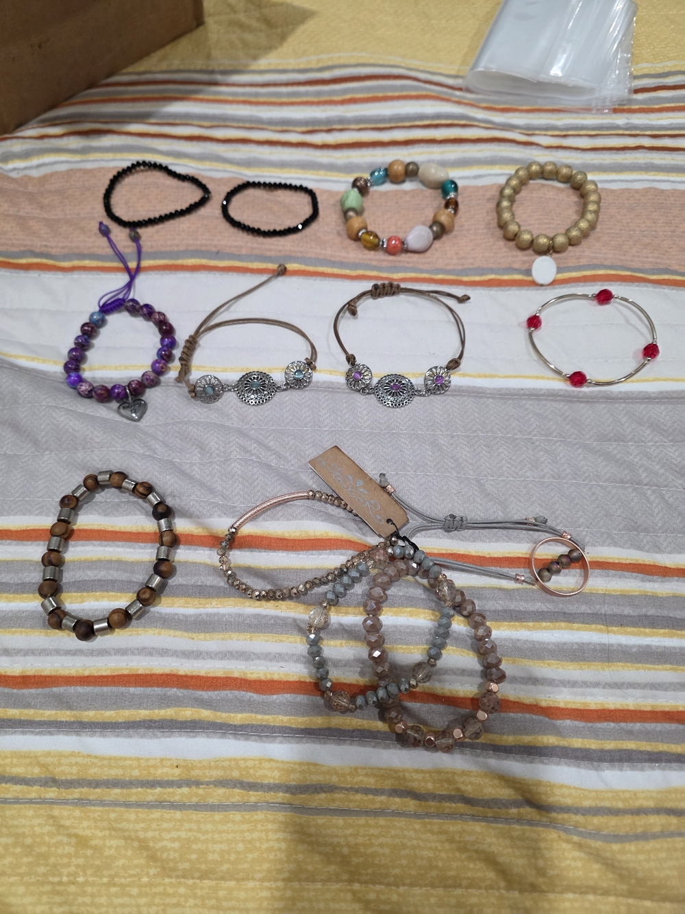 Mixed Women’s Beaded and Cord Bracelet Set in Brown, Purple, Gold and Pink